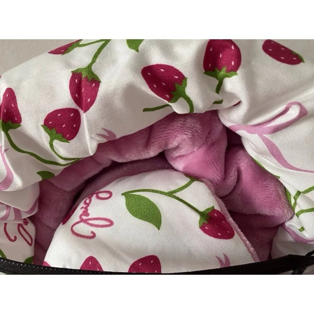 4 Pc Juicy Couture QUEEN Reversible Comforter Set Plush Pink Strawberries & Bows